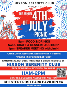 Annual 4th of July Picnic hosted by Hixson Serenity Club @ Chester Frost Park