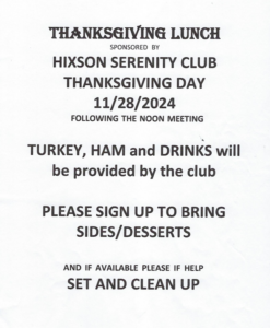 Thanksgiving Lunch @ Hixson Serenity Club