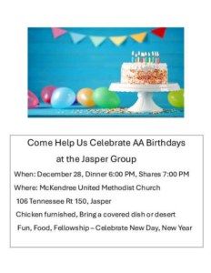 Jasper Group AA Birthday Celebration @ McKendree United Methodist Church