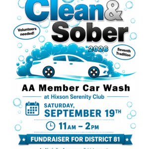 Clean & Sober Flyer - AA Member Car Wash at Hixson Serenity Club Satursday September 19th from 11am to 2pm