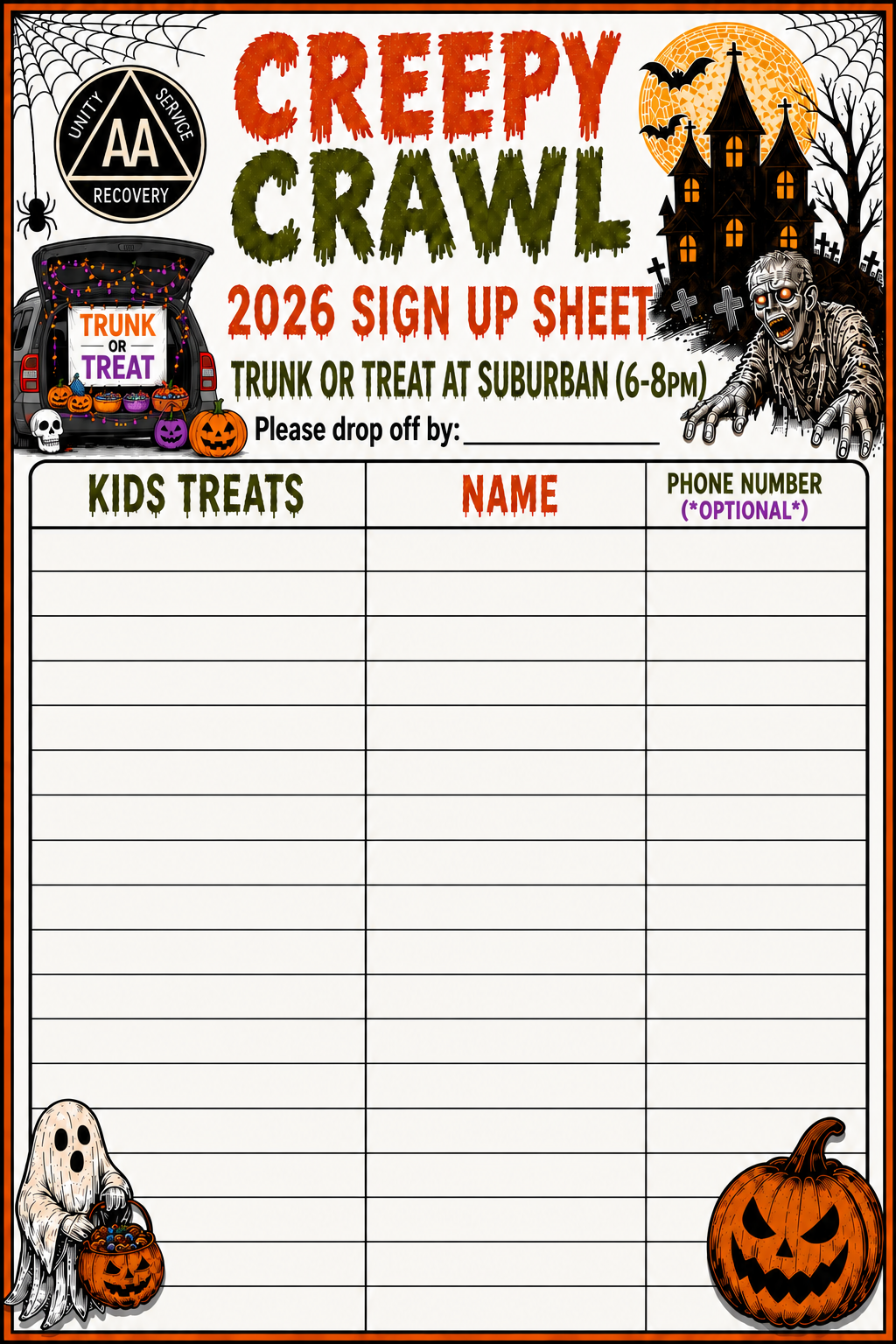 2026 Creepy Crawl Trunk or Treat Signup flyer